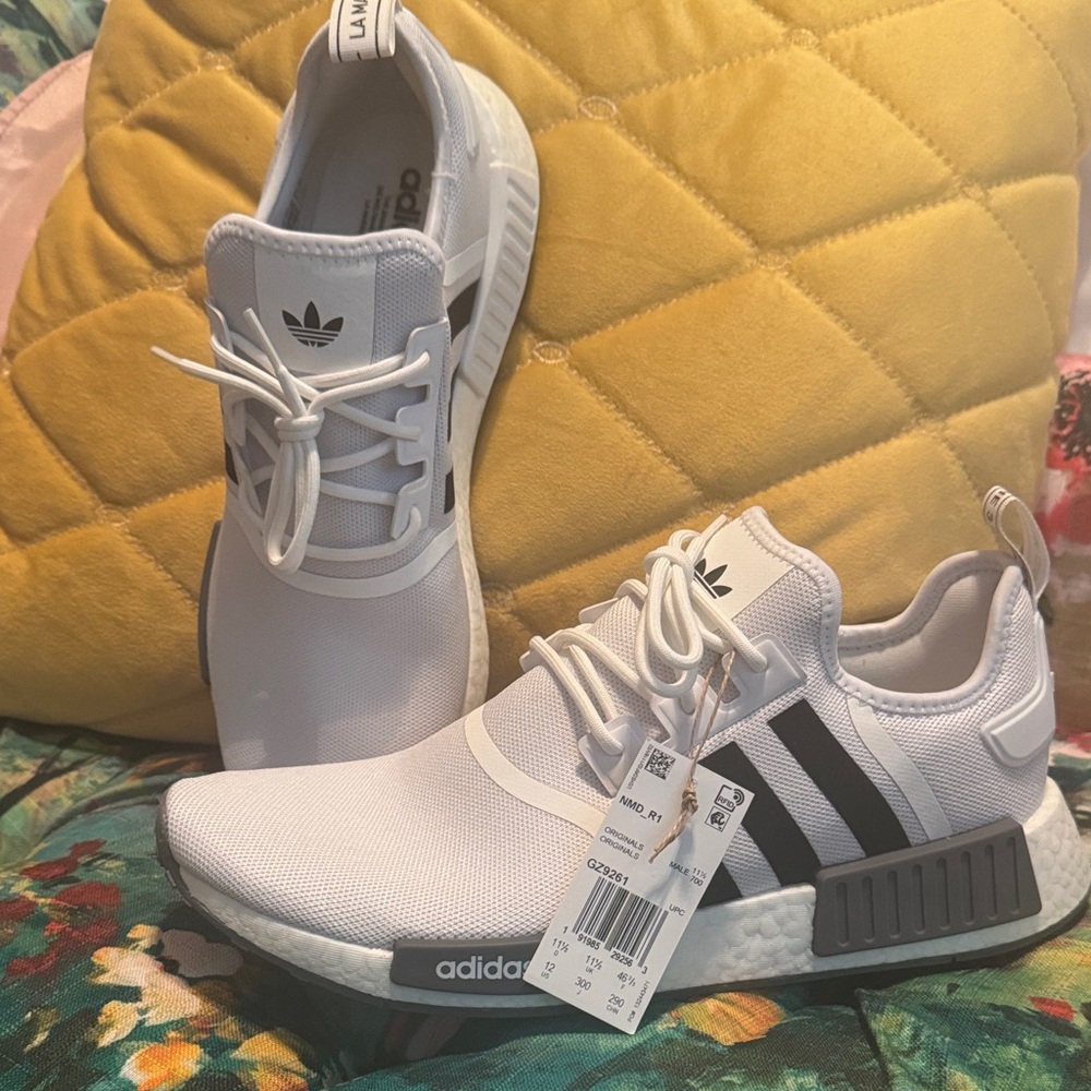 Adidas White and Black NMD R1 Sneakers